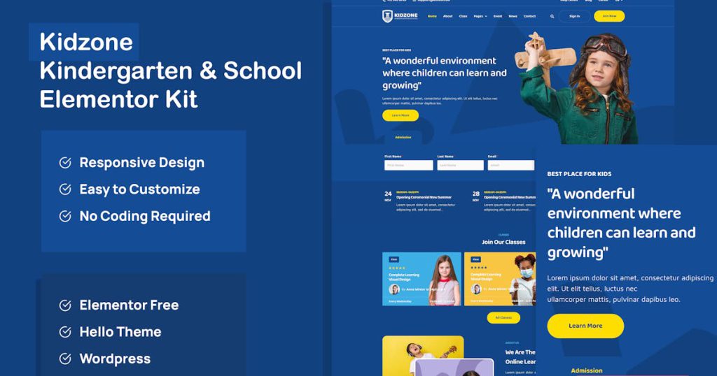 Kidzone – Kindergarten & School Elementor Template Kit