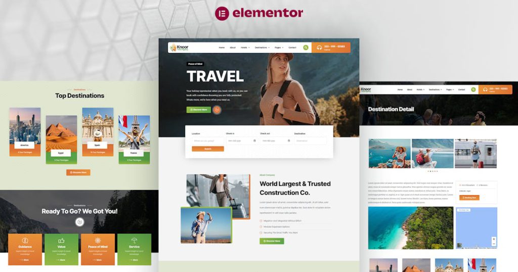 Knoor – 旅行和旅游预订 Elementor 模板套件
