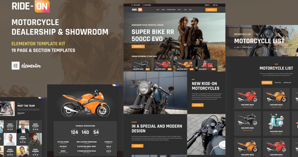 Ride ON – 摩托车经销商 WordPress Elementor 模板套件