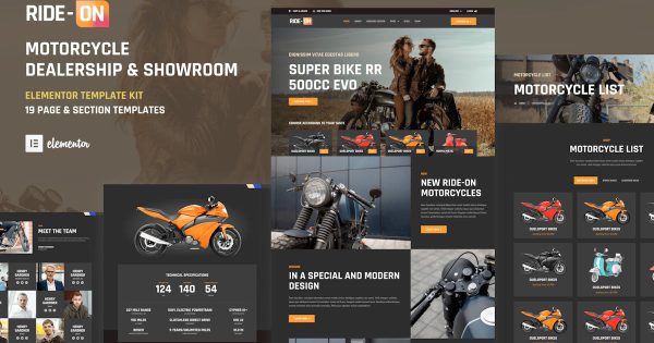 Ride ON 摩托车经销商 WordPress Elementor 模板套件
