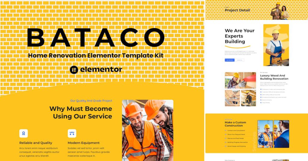 Bataco – Home Renovation & Construction Elementor Template Kit