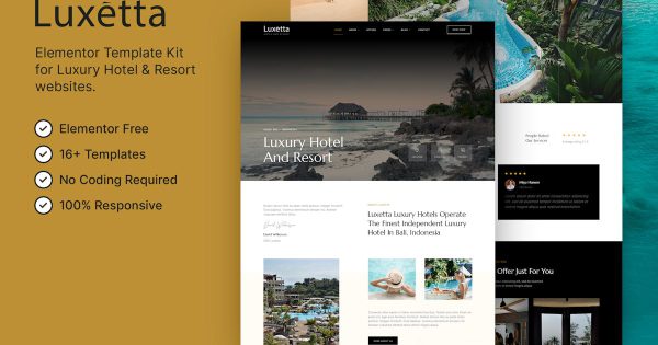 Luxetta Luxury Hotel Resort Elementor Template Kit