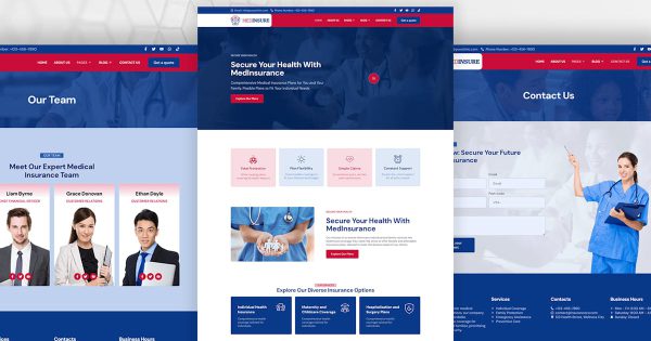 MedInsure Health Insurance Company Elementor Pro Template Suite