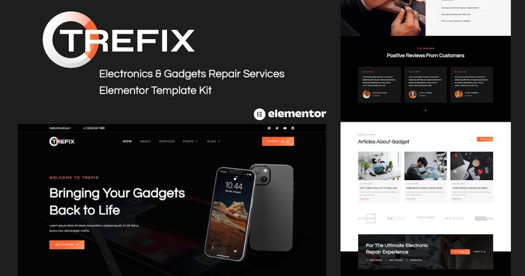Trefix – 电子产品和小工具维修服务 Elementor 模板套件