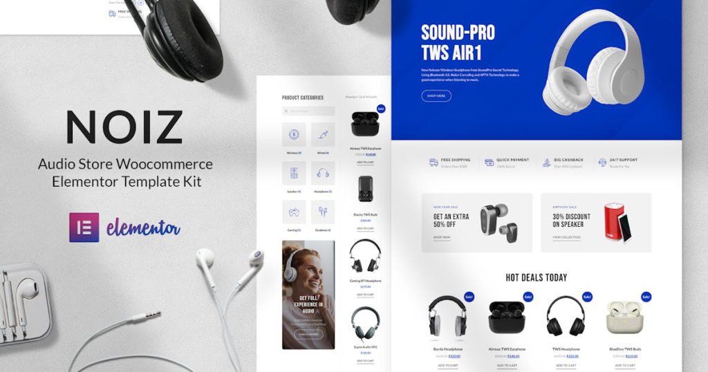 Noiz – 音频商店 WooCommerce Elementor 模板套件