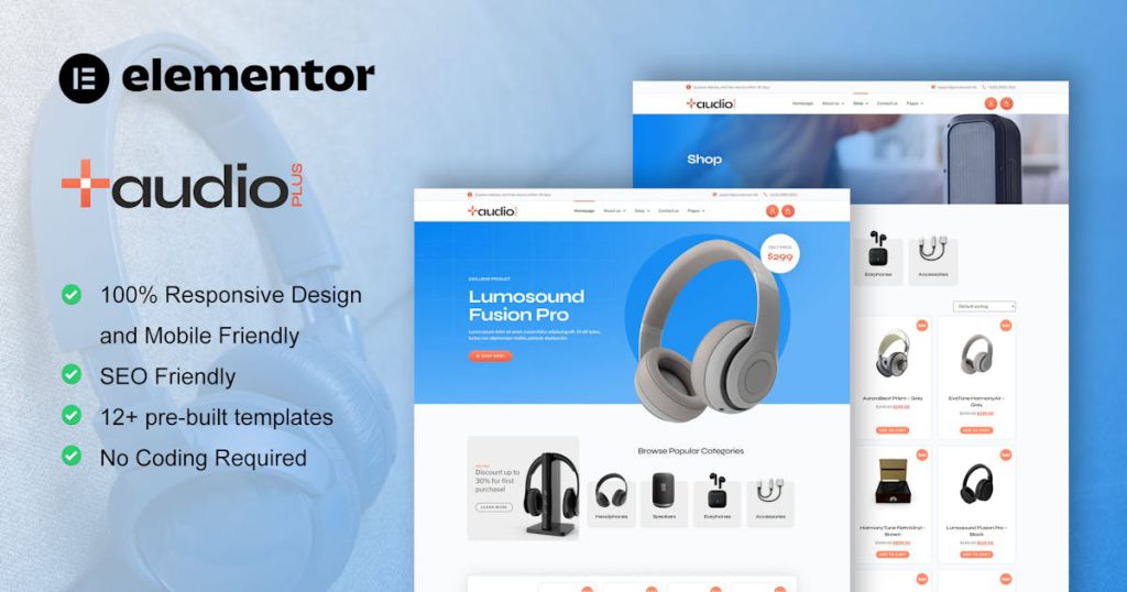 AudioPlus – 音频商店 WooCommerce Elementor 模板套件